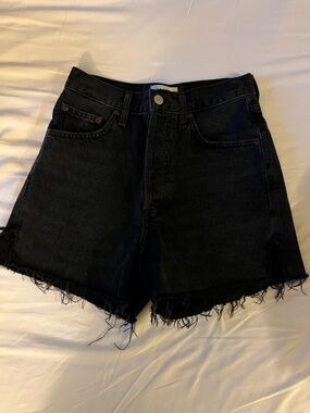 Agolde Dee Black High-Rise Frayed Hem Denim Shorts